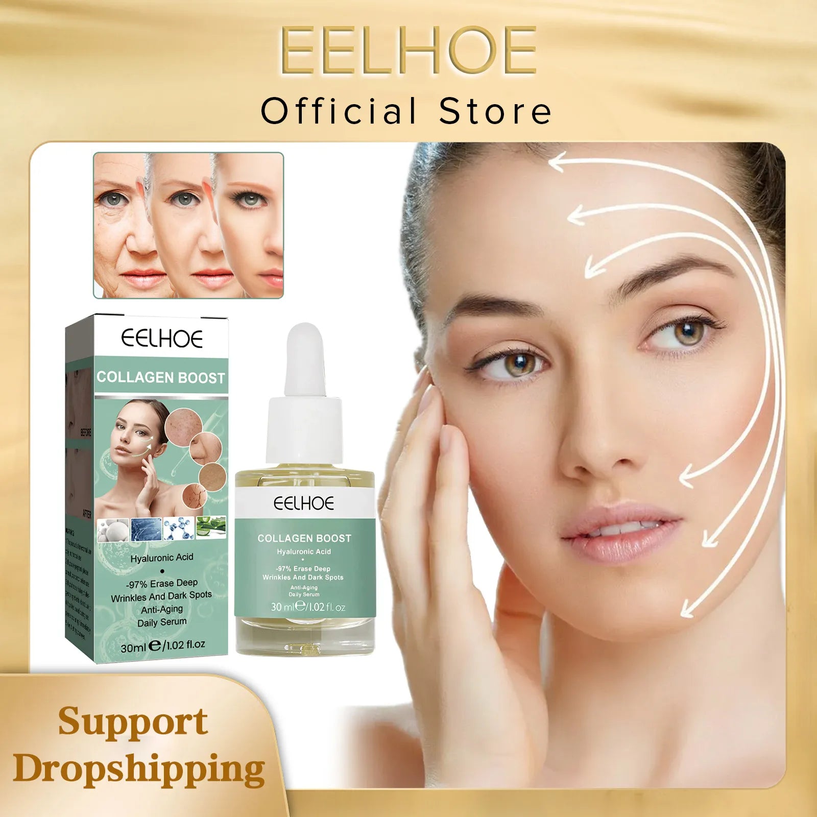 EELHOE Collagen Booster Serum Firming Lifting Wrinkle Remover Anti-aging Serum Fade Fine Lines Face Essence Nourishing Skin Care