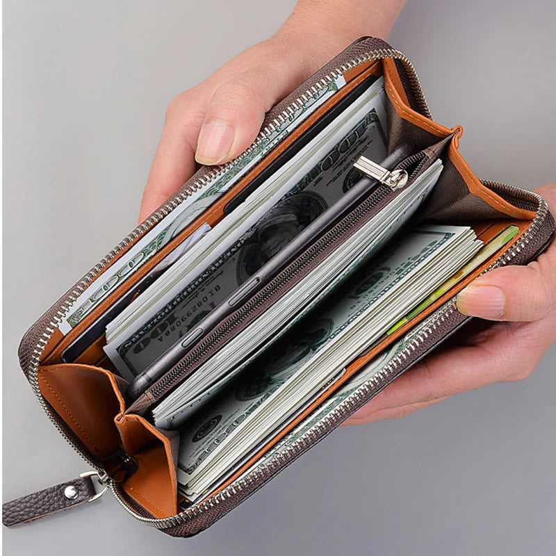 New Color Men`s Long Wallet for Men RFID Blocking Clutch Organizer Zipper Leather Business ID Credit Card Holder Purse