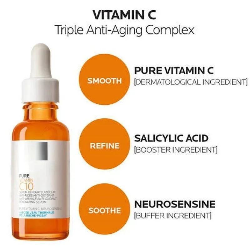 Roche Posay Vitamin C10 Serum Smooth Skin Anti-Aging With Salicylic Acid Evens Skin Tone Hydrating Antioxidant Essence 30ml