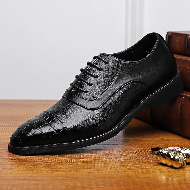 Brand Men's Leather Flats, Handmade Quality, Square Parker, Lace-up, New Business Party, Social Shoes Large Sizes 38-48