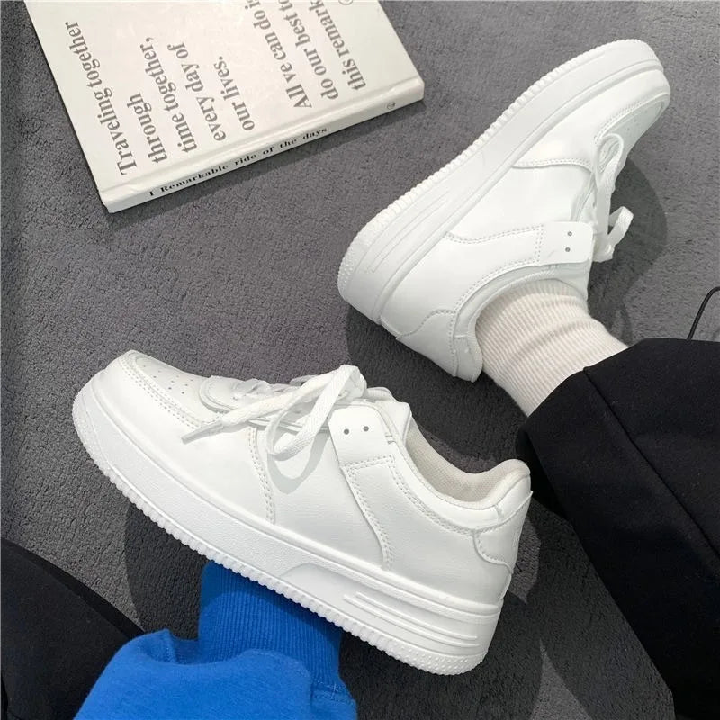 2023 Spring and Autumn New Fashion Round Head Mesh Solid Lace Up Thick Sole Sneakers Women's Versatile Single Shoe Women