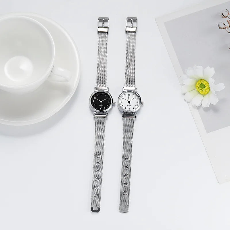 Simple Korean Version Women Watch Student Digital Compact Stainless Steel Mesh Strap Quartz Wristwatch Reloj Mujer Dropshipping