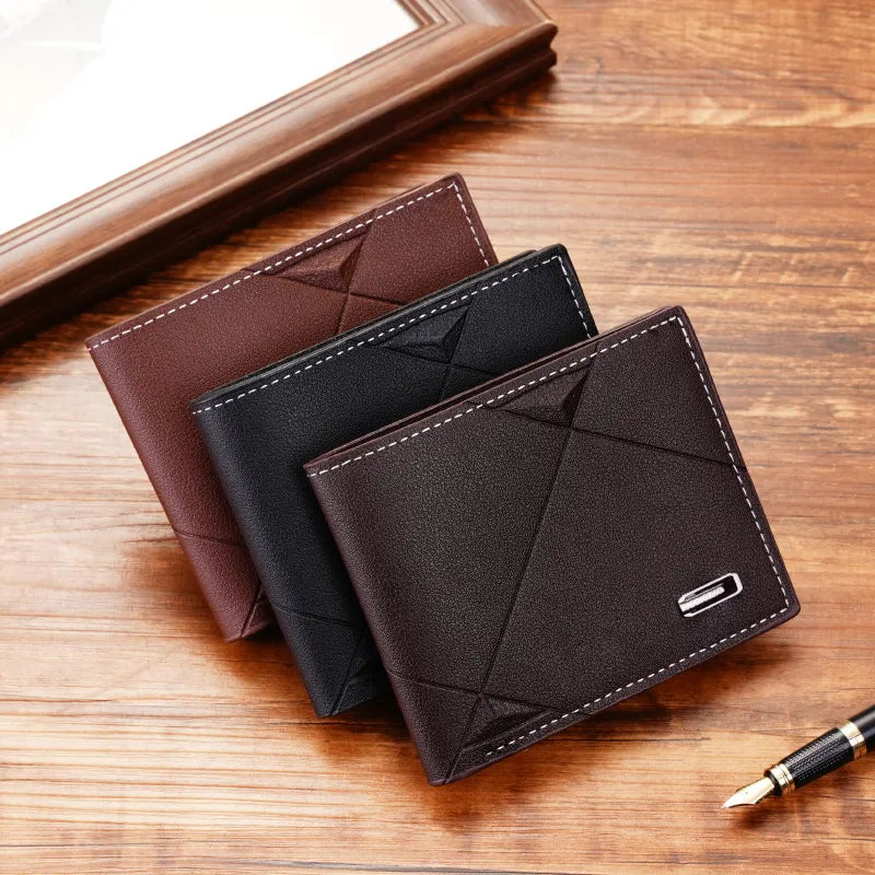 New Men's Wallet Short Multi-card Coin Purse Fashion Casual Wallet Male Youth Thin Three-fold Horizontal Soft Wallet Men PU