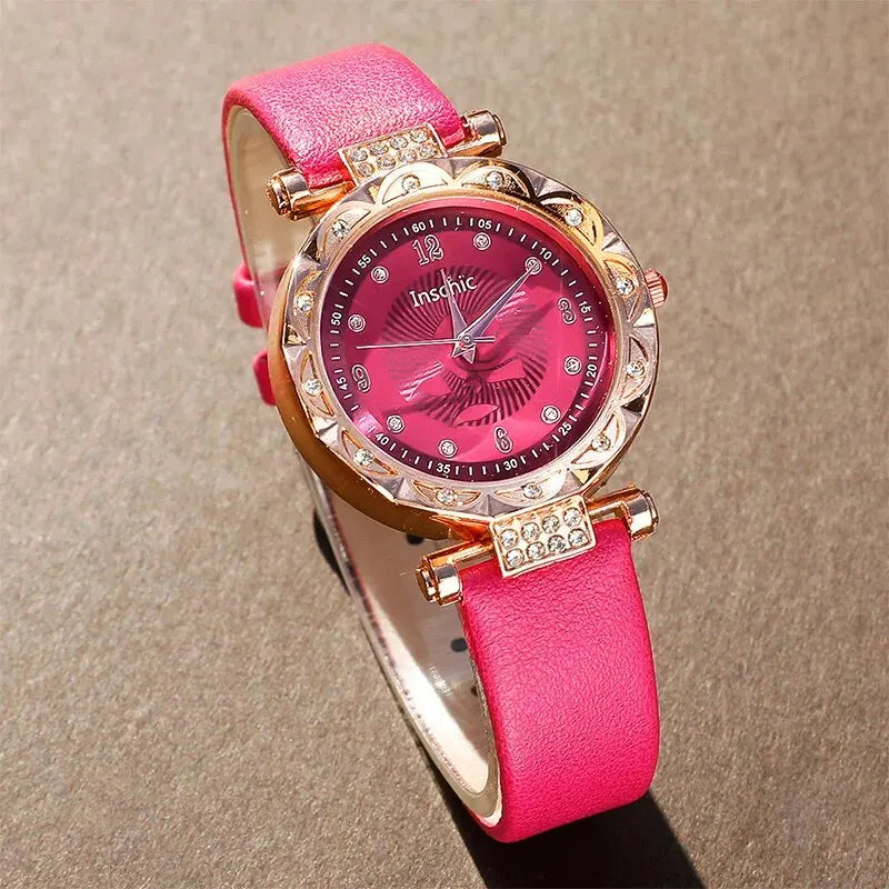 New Rose Red Watches Women Leather Band Ladies Watch Simple Casual Womens Analog WristWatch Bracelet Gift Montre Femme