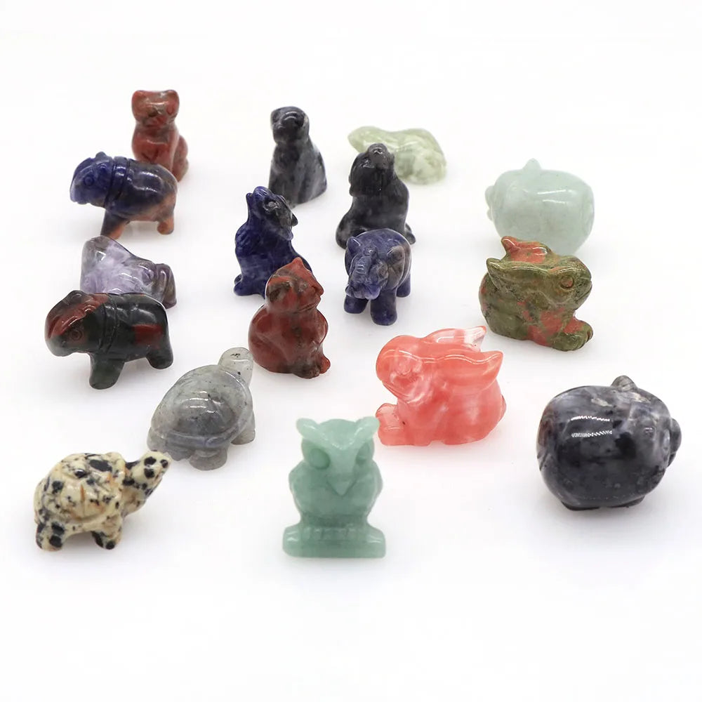 1" Elephant Rabbit Cat Dog Hippo Wolf Pig Staute Random Natural Crystals Animals Figurines Healing Home Decor Gemstones Carved