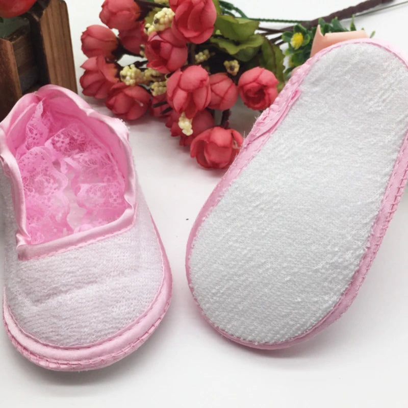 Princess Party Lace Floral Soft Sole Crib Shoes Newborn Baby Girl Shoe Anti-slip Sneaker Prewalker Toddler Kid 0-12M Pink Shoes
