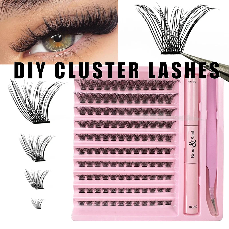 Clusters False Eyelash 120PCS With Lash Glue Eyelash Grafting Kit Bond And Seal Tweezers Segmented Eye Lash Extension DIY Makeup