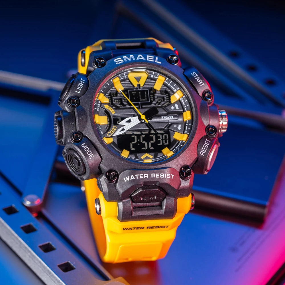 SMAEL Men Watch Sport Waterproof Stopwatch Digital Wristwatches Week Display Alarm Clock Quartz Analog Electronic Watches Male