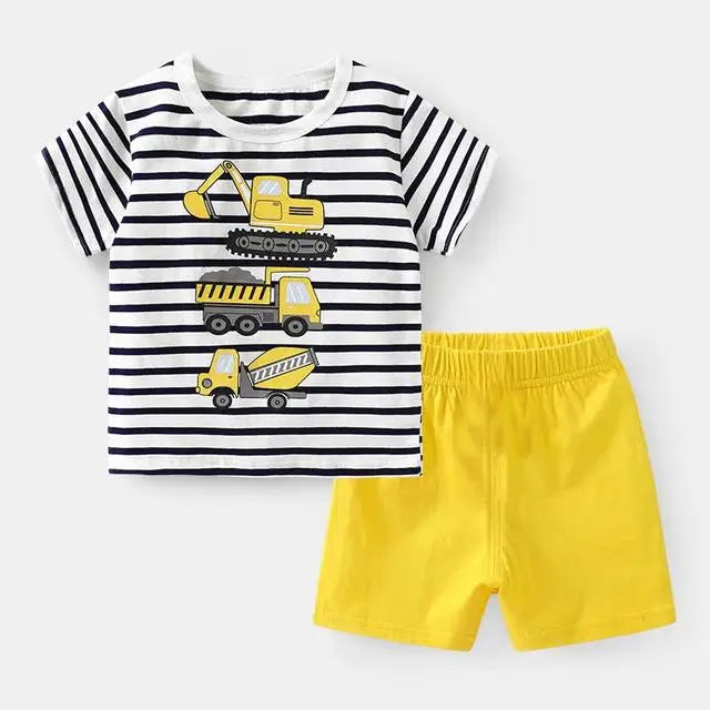 Cotton Infant Boys Clothes Summer Suit Baby Short Sleeve Shorts Sets Cute Cartoon Tshirt Toddler Kids Outfit 1 2 3 4 Years