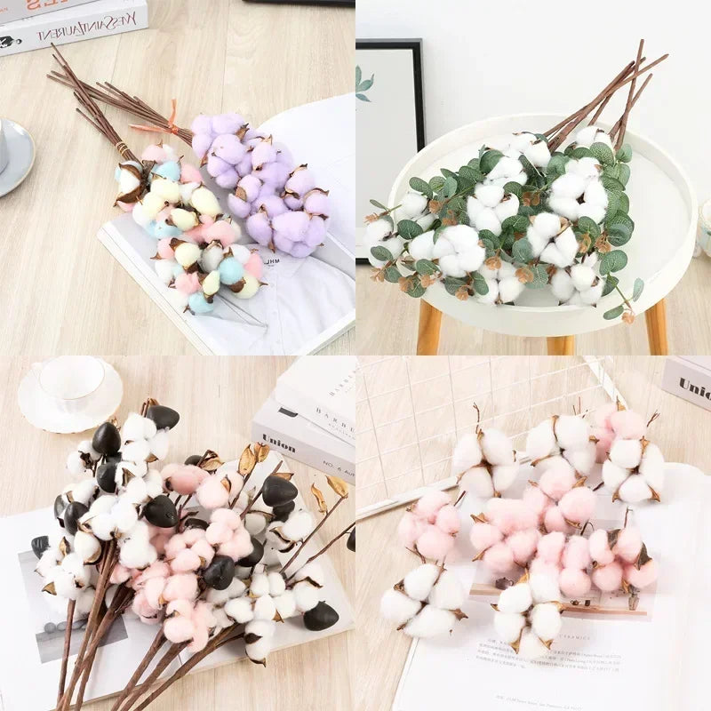 1Pc  Colored Single Simulated Cotton Branch DIY Flower Arrangement Material Holiday Gift Decoration Wreath Bouquet Supply