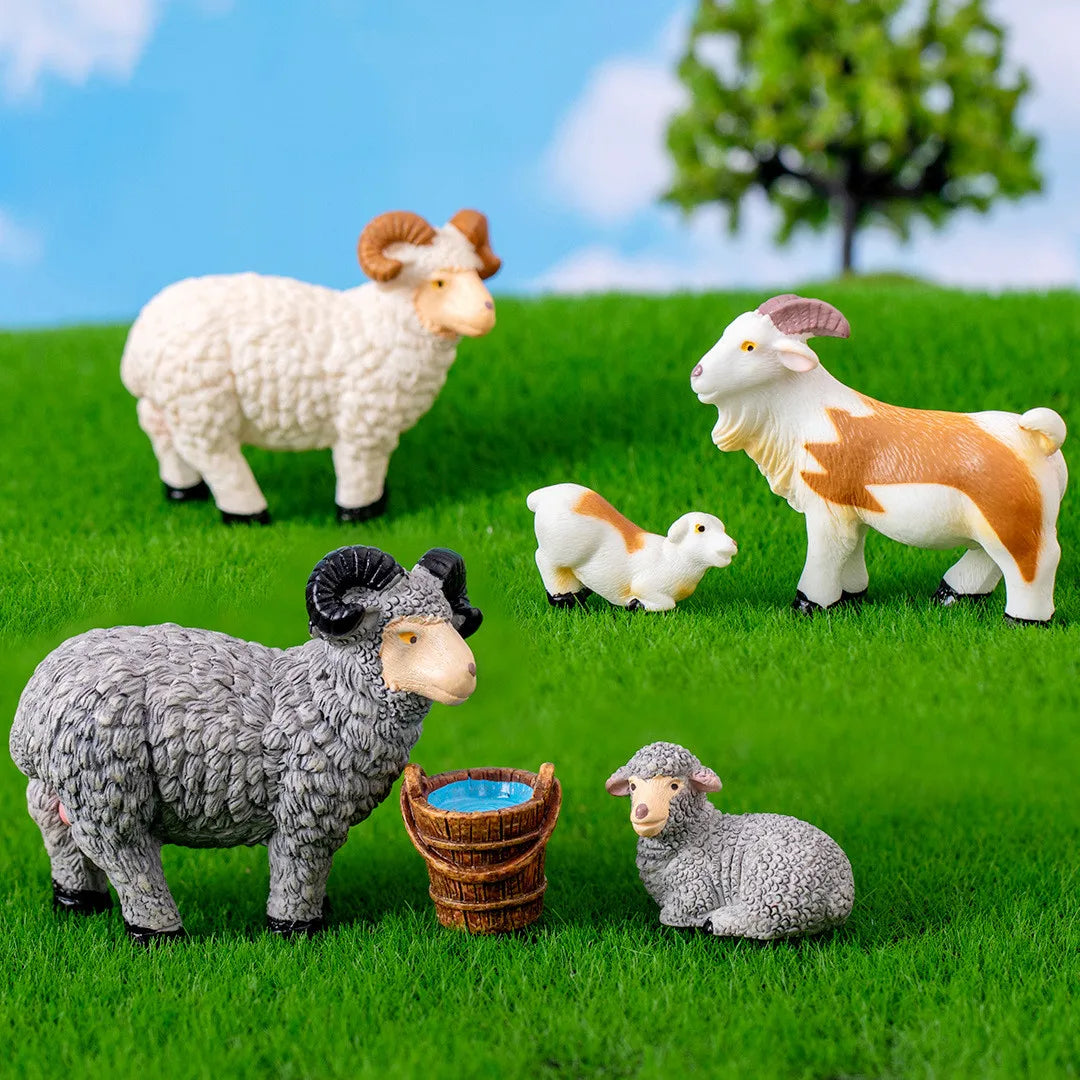 Figurines Miniatures Simulated Sheep Goat Horticultural Farm Micro Landscape Ornaments For Home Decorations Desktop Accessories