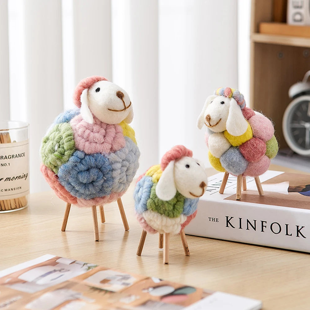 Lovely Felt Sheep Ornament Kawaii Accessories Modern Home Decor Indoor Figurines Room Decoration Accessories Children's Gifts