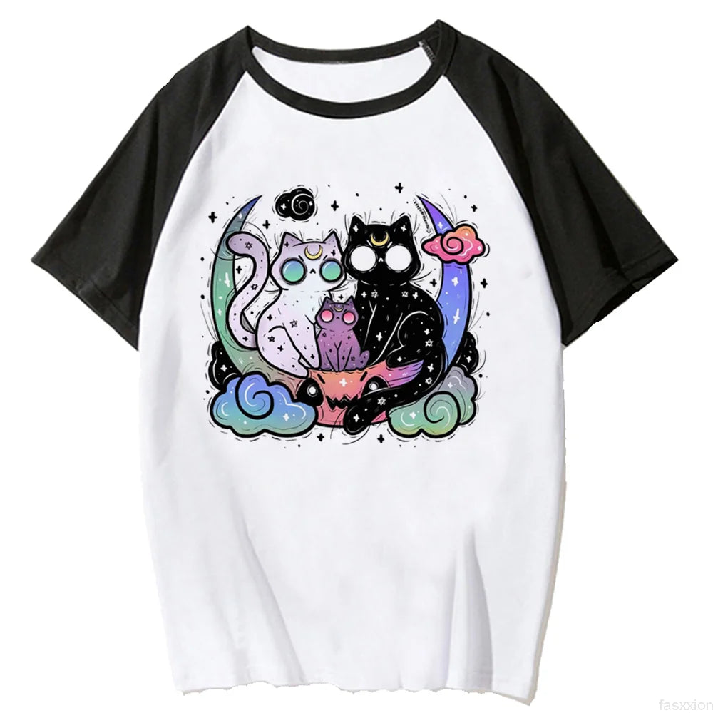Cat Print top women anime tshirt female manga clothes