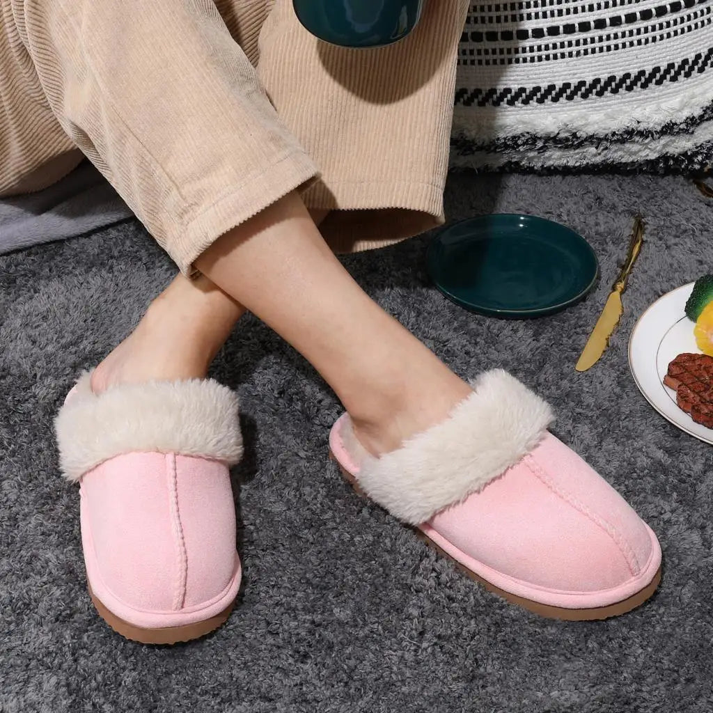 Pallene Winter Fur Slippers Women Men New Fashion Indoor Warm Cozy Fuzzy Flats Slides Warm Home Short Plush Slippers Suede Mules