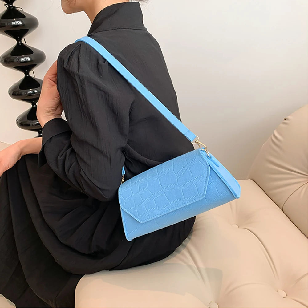 Fashion Felt Cloth Pattern Shoulder Bags For Women Small Underarm Bag Luxury Solid Color Female Handbag New Tote Clutch Purse