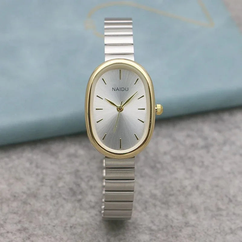 Oval Small Dial Women Quartz Watch Stainless Steel Bamboo Strap Girl Student Leisure Fashion Luxury Gift Wristwatch Dropshipping