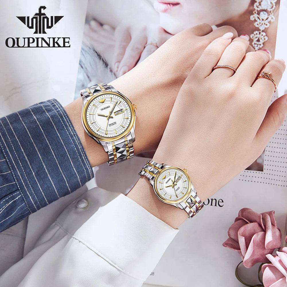 OUPINKE Couple Watch Pair for Men Women Imported Seiko Movement Automatic Mechanical Wristwatch Minimalist Lover's Wedding Watch