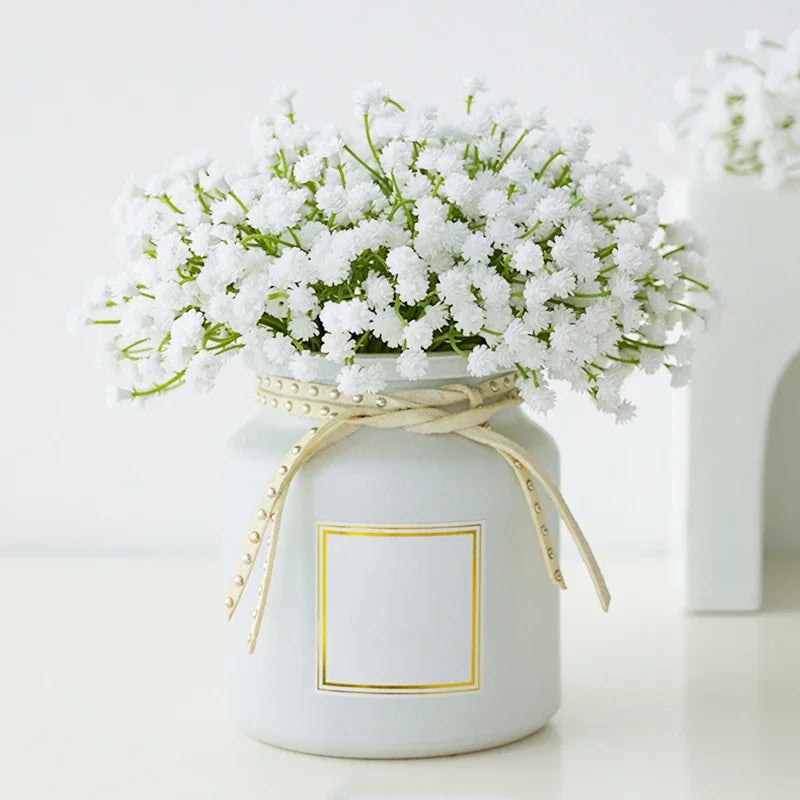 White Babys Breath Flowers Artificial White Fake Flowers Gypsophila DIY Floral Bouquets Arrangement Wedding Home Decor