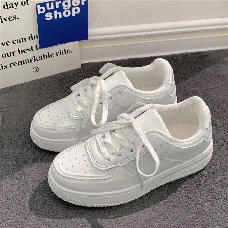 2023 Spring and Autumn New Fashion Round Head Mesh Solid Lace Up Thick Sole Sneakers Women's Versatile Single Shoe Women