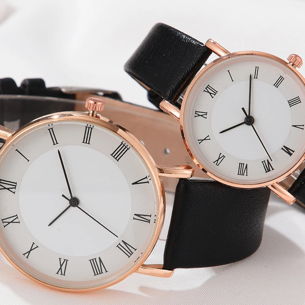 2023 Luxury Women Couple Watch Bracelet  Wristwatches Fashion Ladies Quartz Leather Strap Bracelet Clock Gift Montre Femme 2Pcs