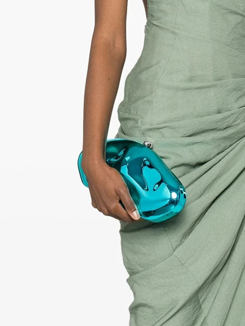 Acrylic shell shape clutch bag women evening party cute metal shiny purse gold silver blue egg handbag Quality 2024 new