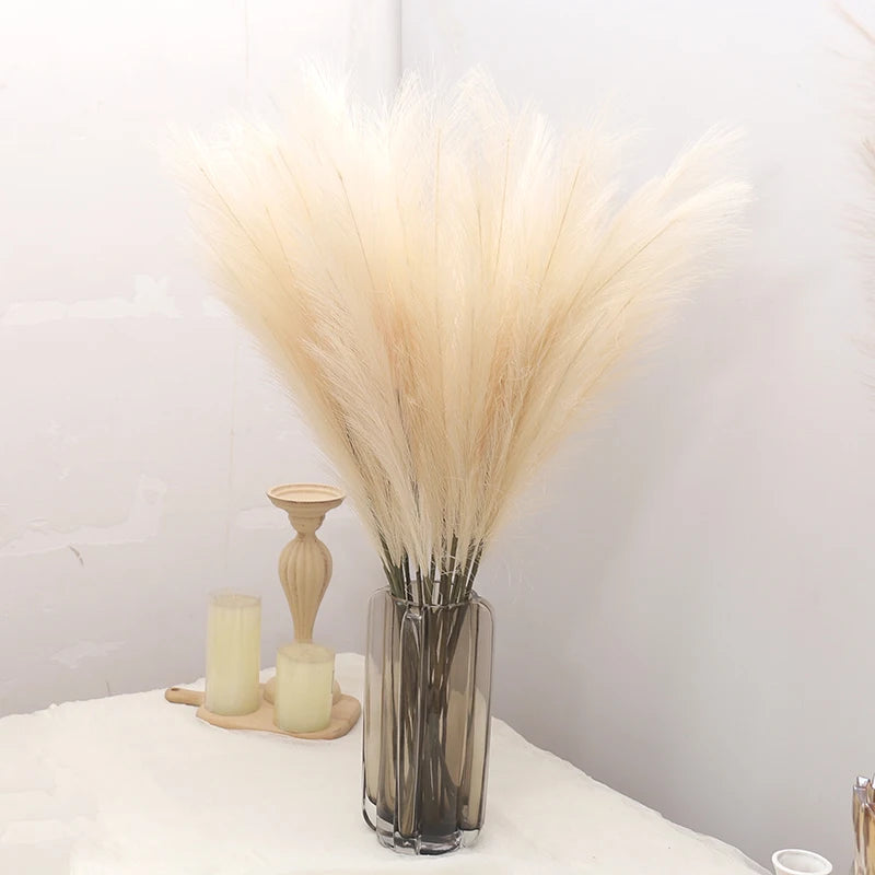 Long Branch Fluffy Artificial Pampas Grass Flower for Decor Boho Bouquet Vase Christmas Wedding Home Decoration Fake Flower Reed