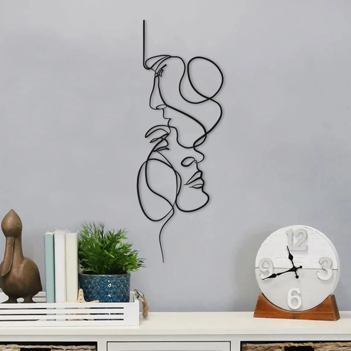 Metal wall art minimalist face lines wall hanging decoration abstract iron wall sculpture nordic style home décor crafts bedroom