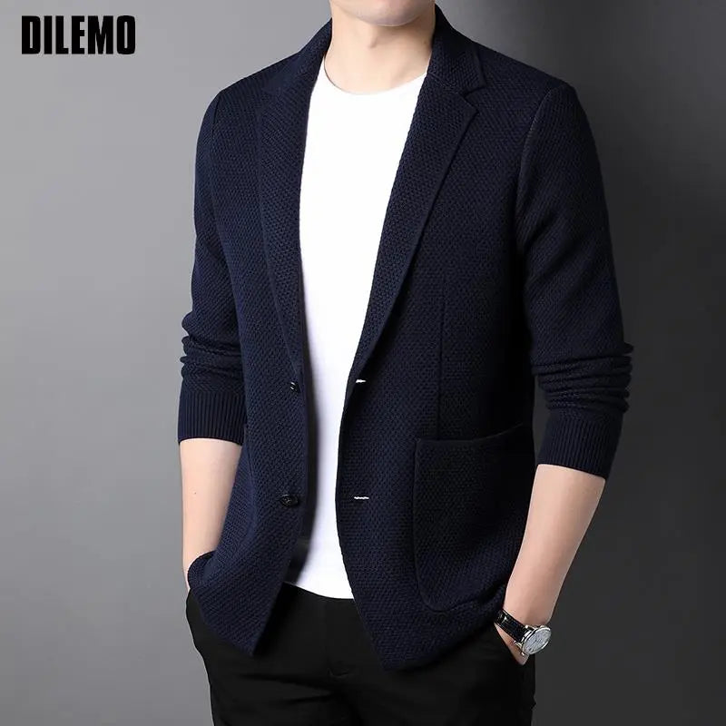 Top Grade Wool 5% New Brand Fashion Knit Korean Style Cardigan Men Slim Fit Solid Sweater Casual Coats Jacket  Mens Clothes 2023