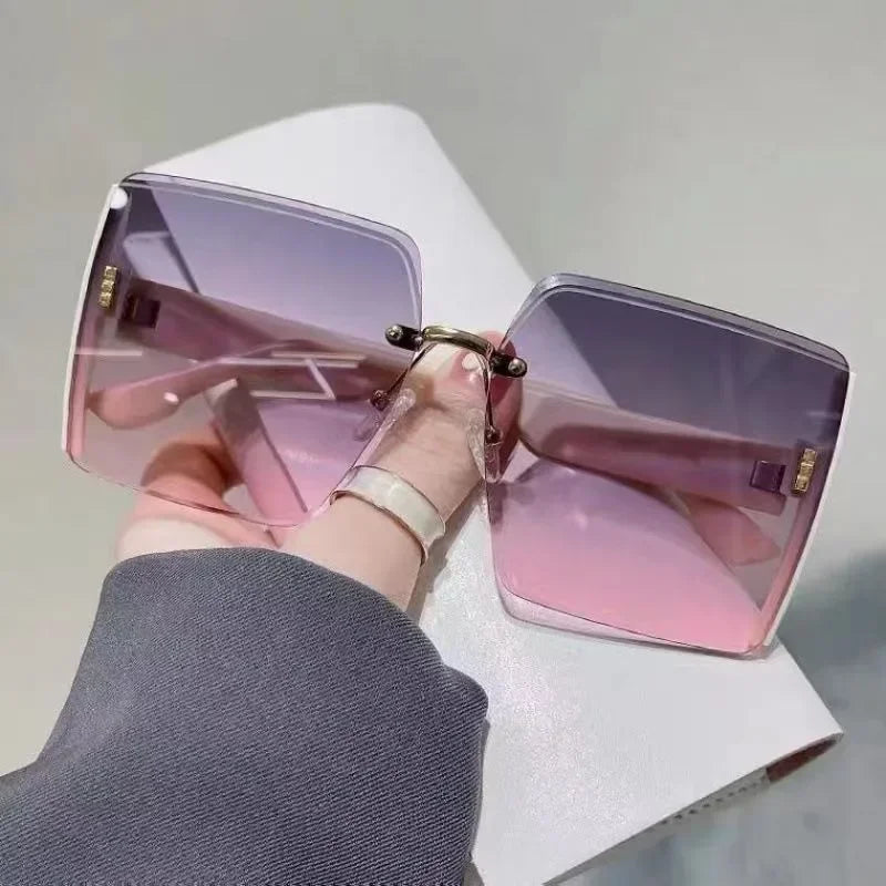 New Vintage Square Sunglasses Woman Classic Retro Gradient Mirror Frameless Sun Glasses Female Fashion Rimless Oculos De Sol
