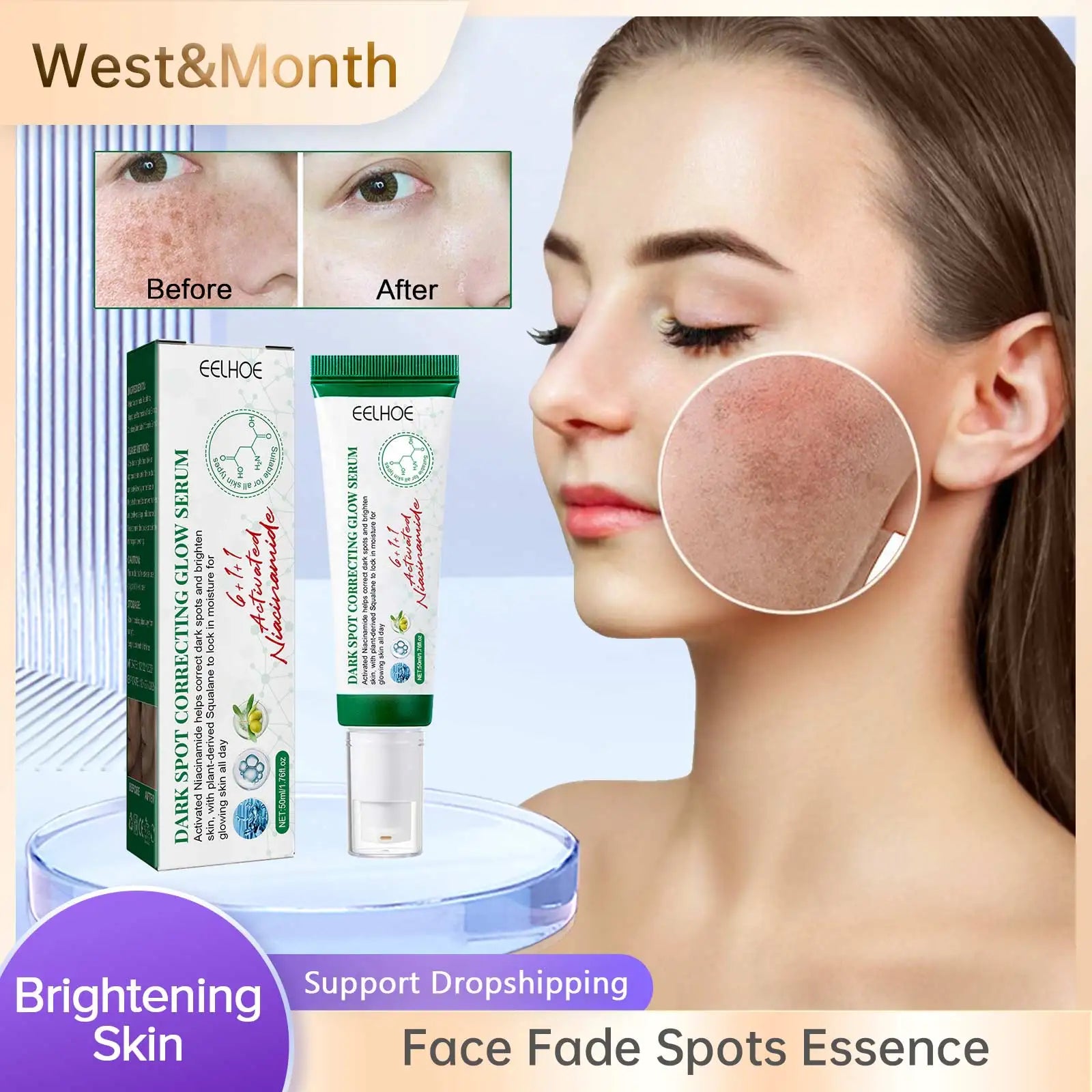 Dark Spot Correcting Glow Serum Fade Pigment Freckle Melasma Melanin Improves Dull Skin Facial Whitening Brightening Essence