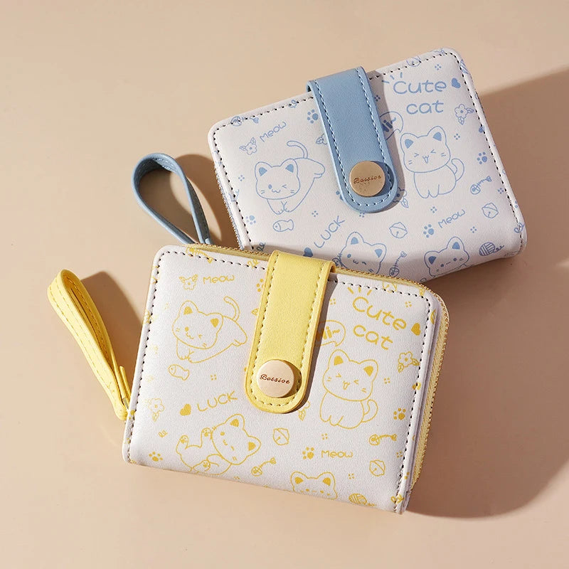 Japanese Cute Cat Girls Wallet Short Student Card Holder Money Bag Zipper Zero Wallets for Women кошелек женский Cartera 카드지갑