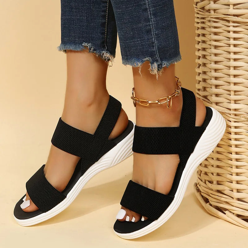 Women Summer Fashion Sandals Mesh Casual Fish Mouth Sports Sandals Large Size Flying Woven Flat Shoes Sandalias Mujer
