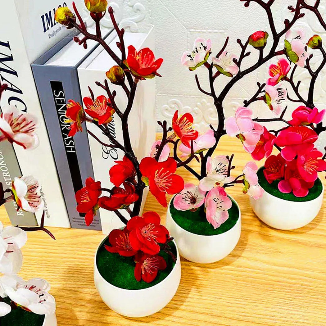 Qpc Bonsai Simulation Artificial Pot Plant Home Office  Plum Blossom Decor Durable Simulation Green Plants Potted