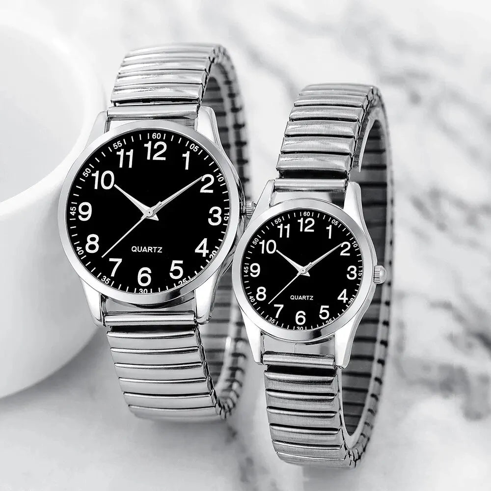 4pcs Silver Couple Quartz Watch Magnetic Heart Bracelet For Couple Fashion Creative Leisure Round Watch Dial Dainty Bracelet Set