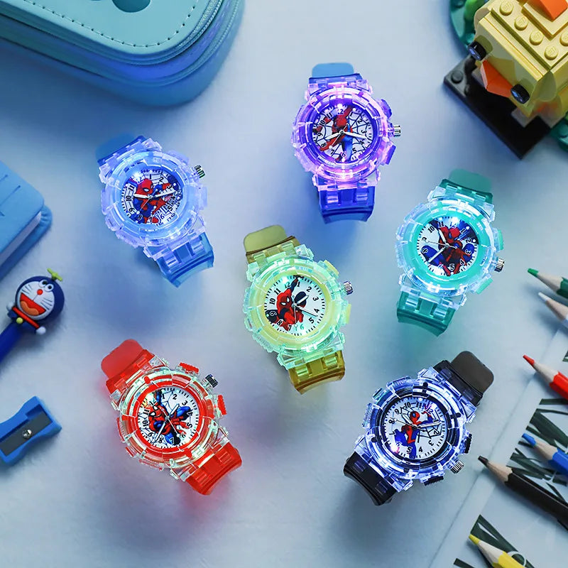 Disney Spiderman Luminous Watch  Children‘s Hero Watch Cute Silicone Colorful Lights Watch Gifts for Girls Kids Watches