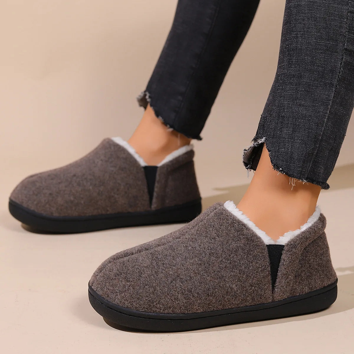 Bebealy New House Shoes Casual Women Shoes Winter Indoor Fluffy Home Shoes For Men Outdoor Antiskid High Ankle Furry Slippers