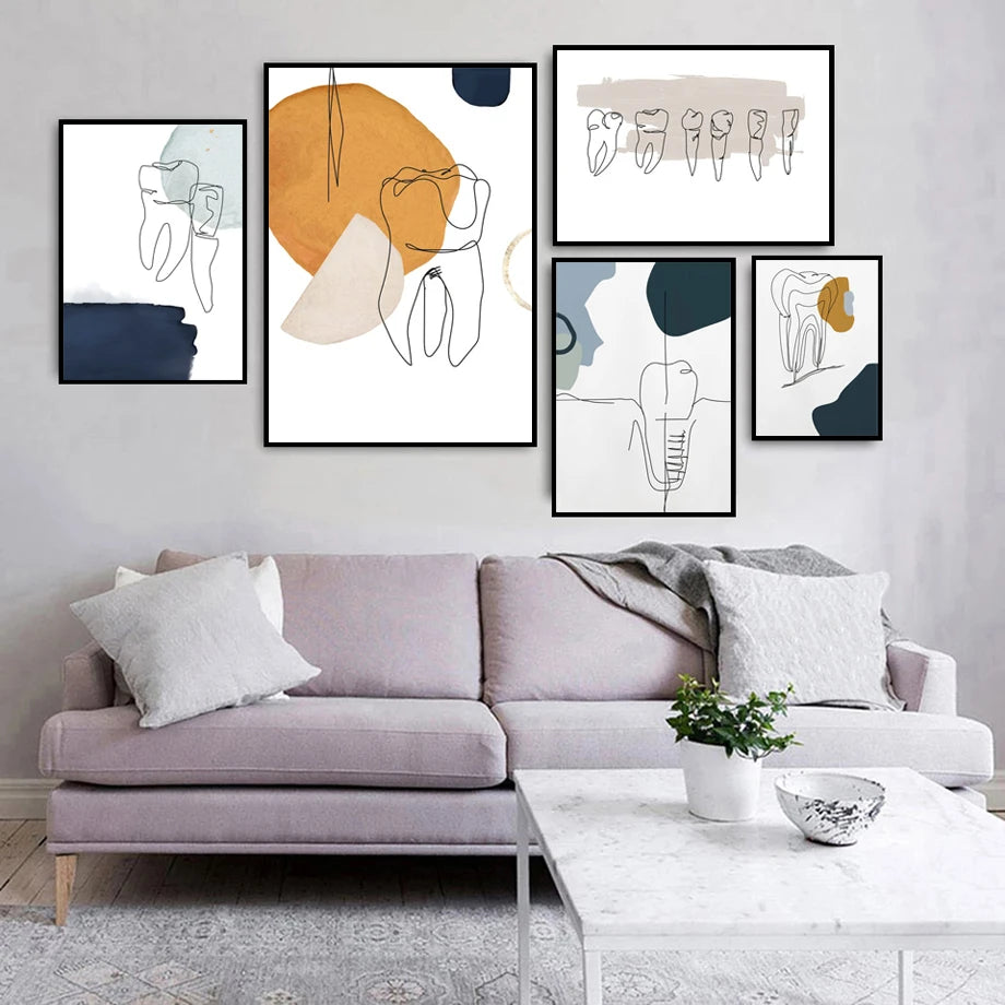 Abstract Line Teeth Modern Wall Art, Canvas Painting, Aesthetic Posters and Prints, Dentist Office Decor, Wall Pictures