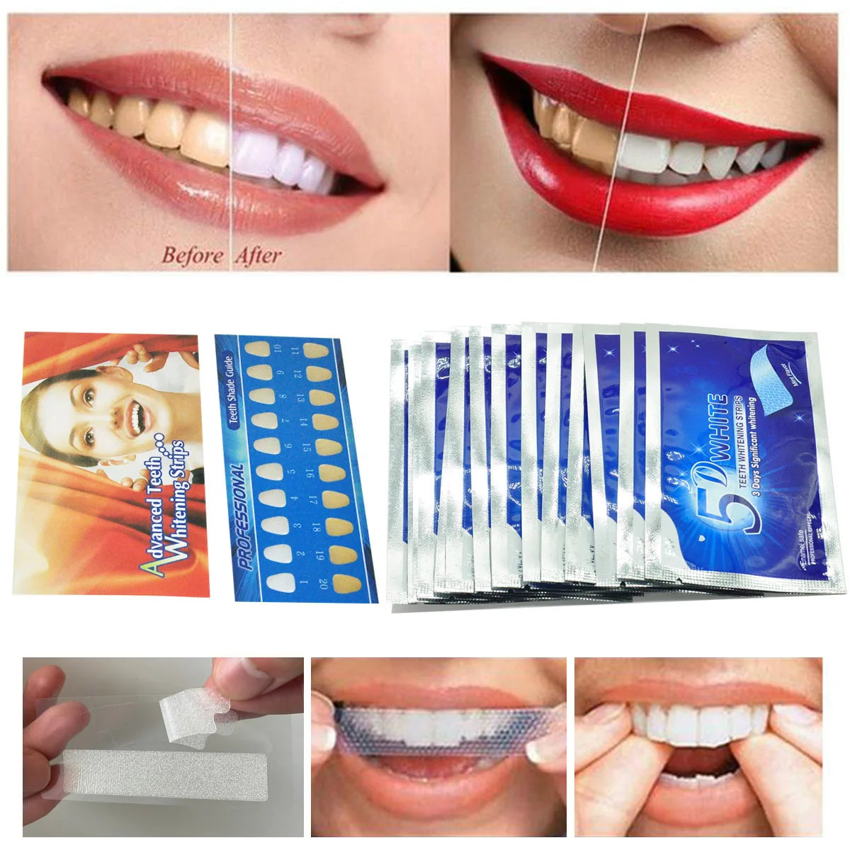 7 Pairs 5D Gel Teeth Whitening Strips White Tooth Dental Kit Oral Hygiene Care Strip False Teeth Veneers Dentist Seks Whiten Gel