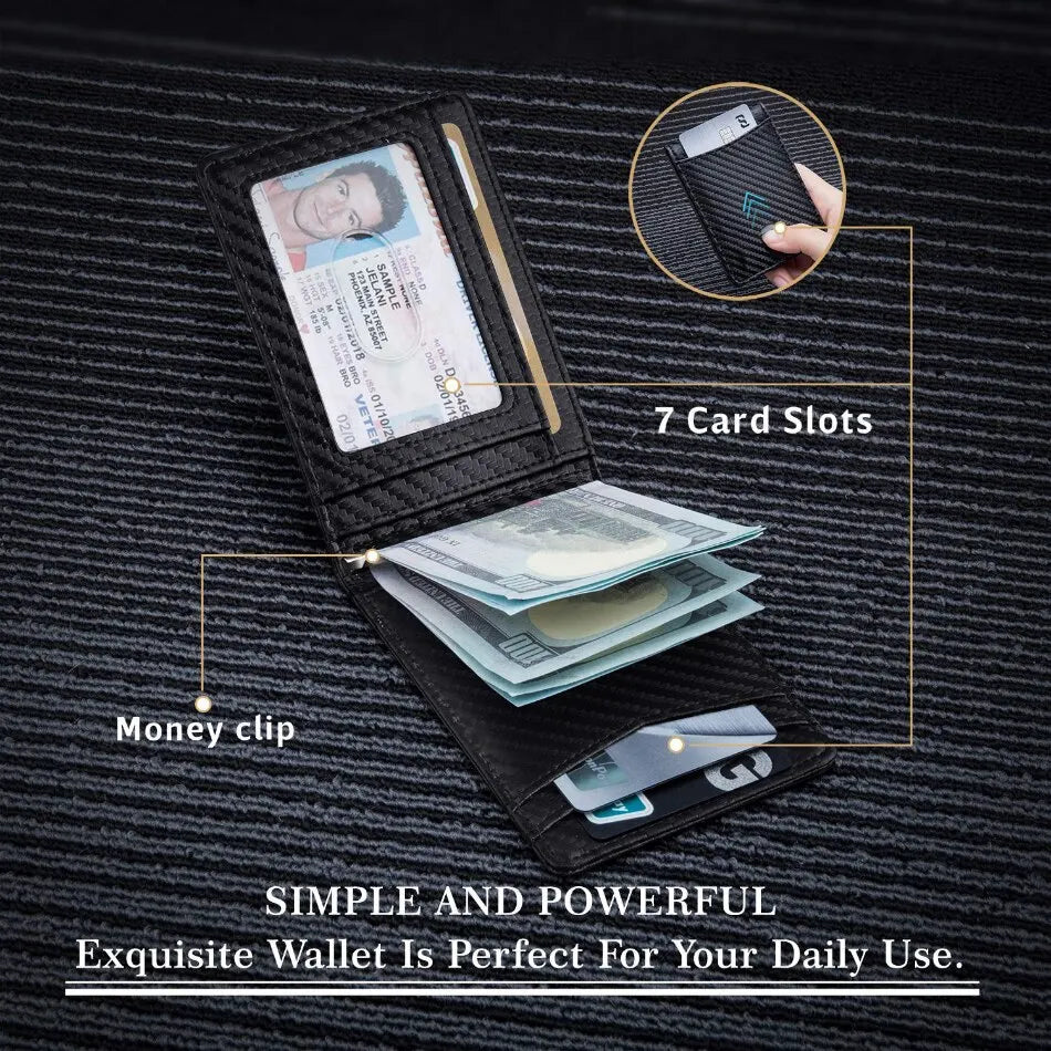Rfid Carbon Fiber Men Wallets Card Holder Money Bag Slim Thin Mini Wallet Male Small Short Purse Black Walet Billfold Vallet