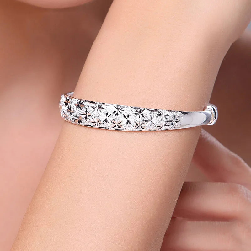 Original Romantic Gypsophila Star Bangles Silver Color for Women Bracelets Fashion Party Wedding Accessories Jewelry