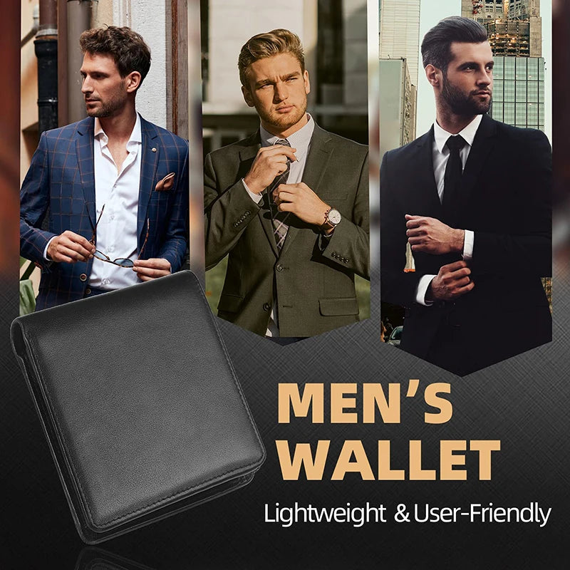 100% Genuine Leather RFID Blocking Slim Trifold Men Wallets with Coin Pocket and ID Window Minimalist Wallet for Men