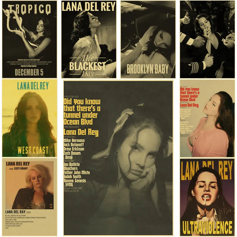 Lizzy Grant Lana Del Rey Posters Retro Kraft Paper Prints Music Album Poster Vintage Home Room Decor Aesthetic Art Wall Painting