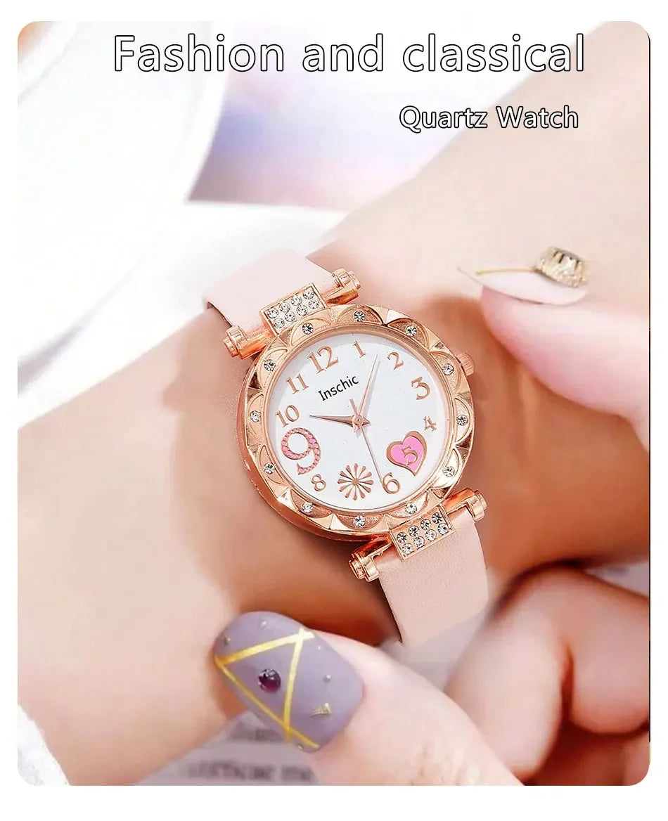 Luxury Fashion Women Watch Multi-color PU Leather Strap Ladies Quartz Wristwatch Alloy Bracelet for Ladies Gift Relógio Feminino