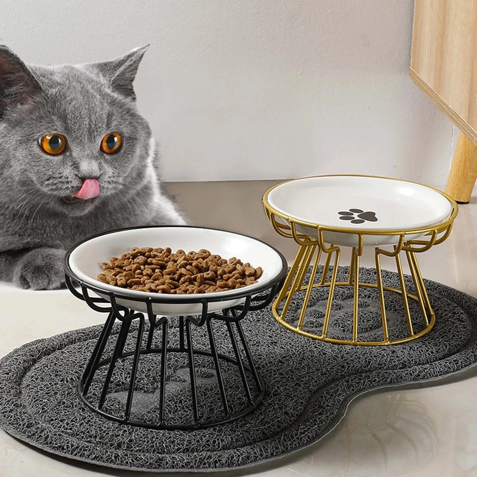 Ceramic Raised Pet Bowl Food Water Treats for Cats & Dogs Supplies Outdoor Feeding Drinking Accessories Doggie Cat Stand Bowl