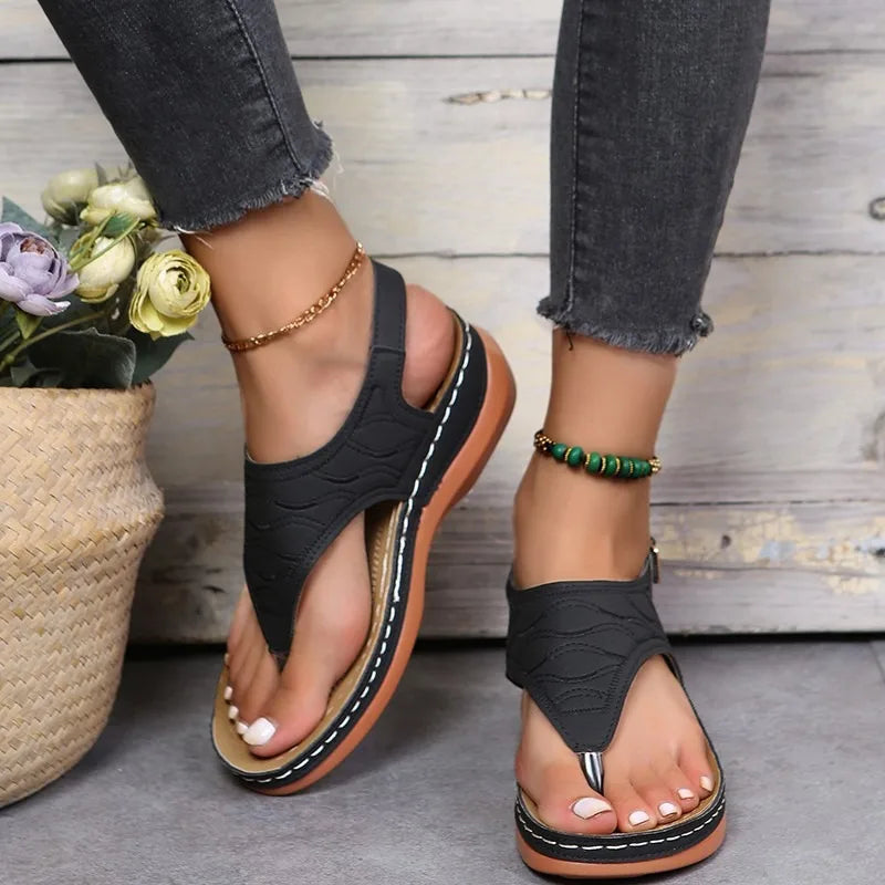 2023 Summer Women Strap Sandals Women's Flat Open Toe Bottom Sandals Rome Wedge Shoes Summer Fashion Sexy Ladies Shoes