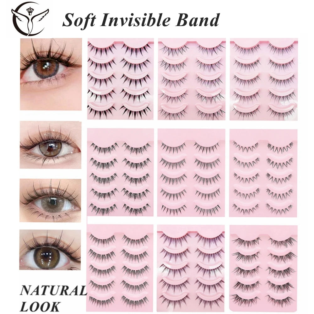 5 Pairs False Eyelashes Soft Invisible Band Super Natural Lashes Faux Cils 3D Fake Eyelashes Extension lots,Reusable for makeup