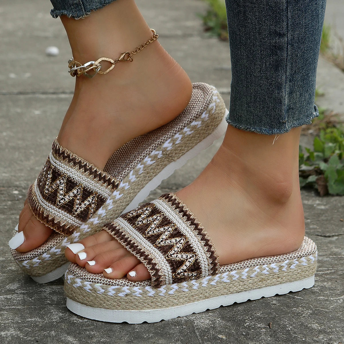2023 New Weave Women's Slippers Platform Summer Shoes for Women Beach Casual Heeled Sandals Bohemian Handmade Ladies Espadrilles