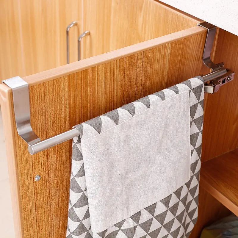Kitchen Cabinet Door Towel Bar Stainless Steel Door Back Towel Hanging Holder Bathroom Punch-free Towels Hooks  Home Organizer