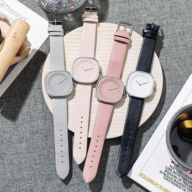 Simple Square Quartz Watch Men Women Luxury Imitation Leather Casual Ladies Couple Wristwatch
