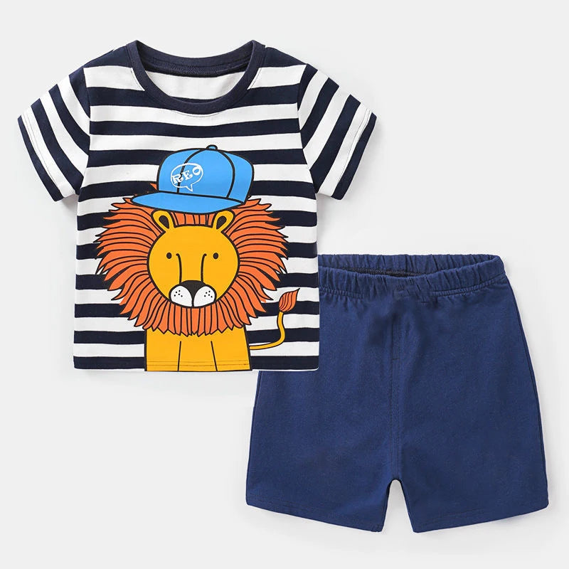 Cotton Infant Boys Clothes Summer Suit Baby Short Sleeve Shorts Sets Cute Cartoon Tshirt Toddler Kids Outfit 1 2 3 4 Years